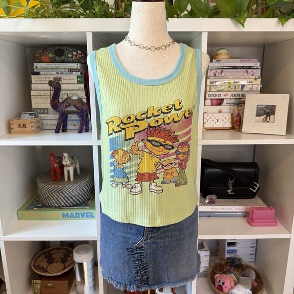 Vintage Rocket Power Logo Y2K Skater Graphic Baby Ribbed Tank - Green Wms XXL - Picture 1 of 7